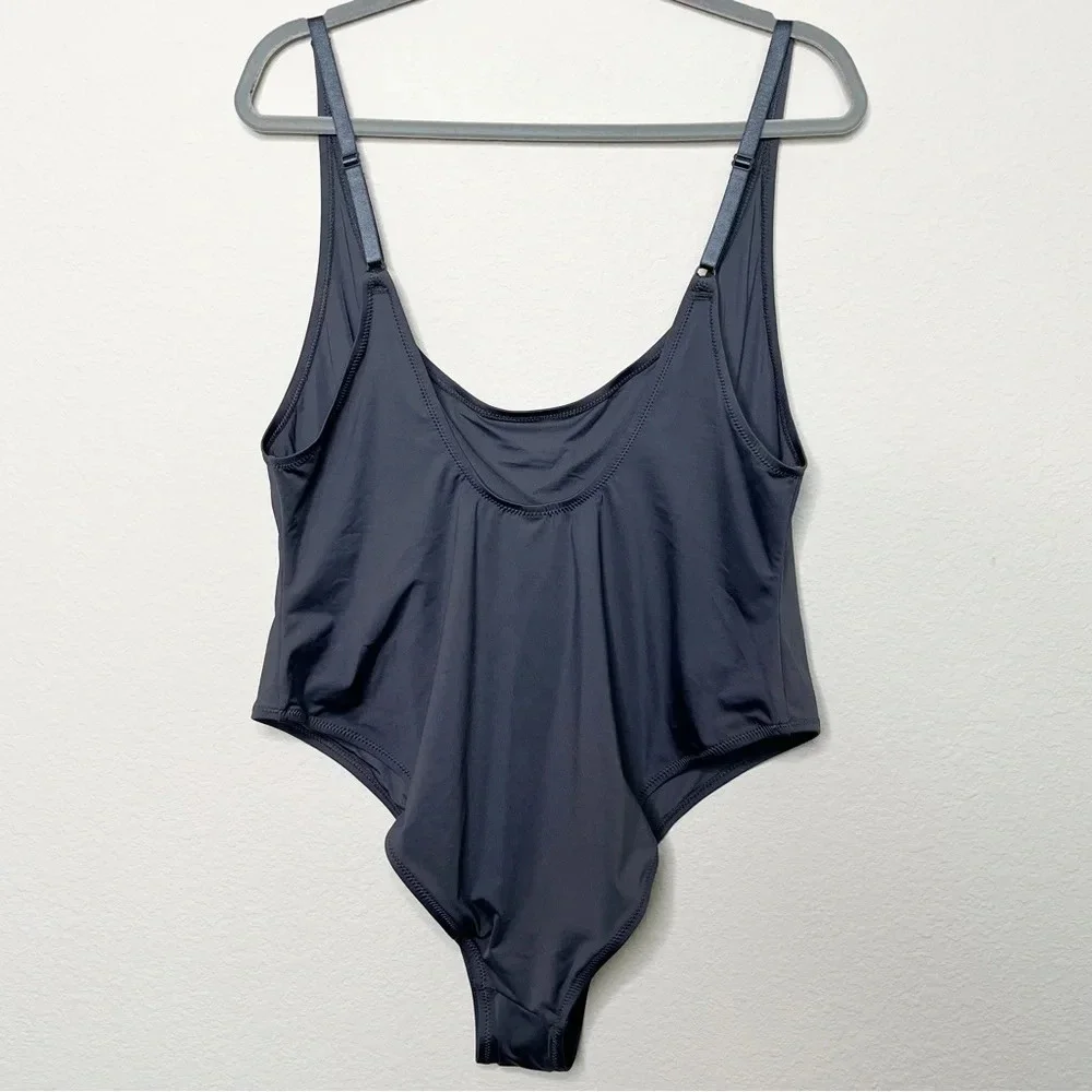 SKIMS Swim Scoop Neck One Piece Swimsuit in Gunmetal‎